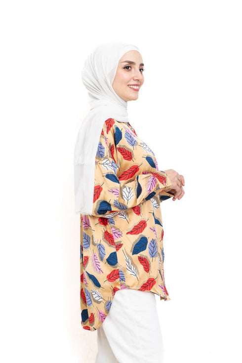 Beige P - Satin Over Size Shirt Style 3 - Khotwh