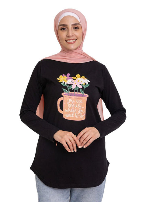 Black - Design 25 Printed Long - Sleeve - Khotwh