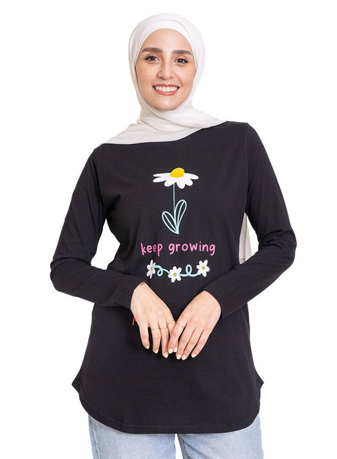 Black - Design 31 Printed Long - Sleeve - Khotwh