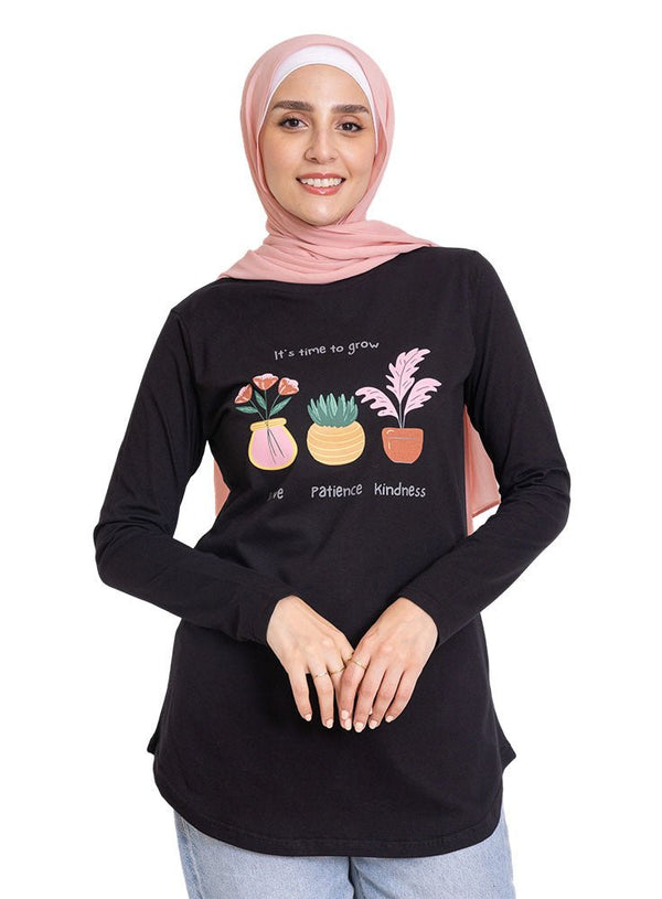 Black - Design 33 Printed Long - Sleeve - Khotwh