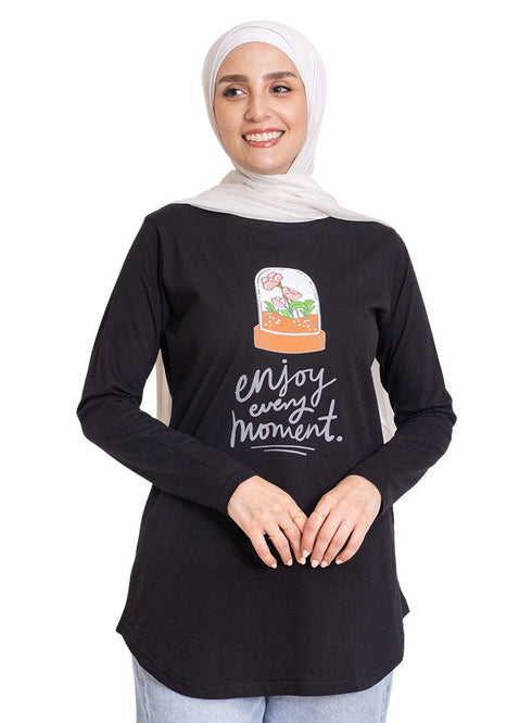 Black - Design 35 Printed Long - Sleeve - Khotwh