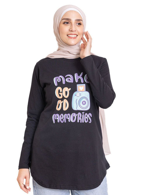 Black - Design 37 Printed Long - Sleeve - Khotwh