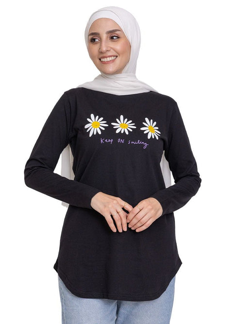 Black - Design 39 Printed Long - Sleeve - Khotwh