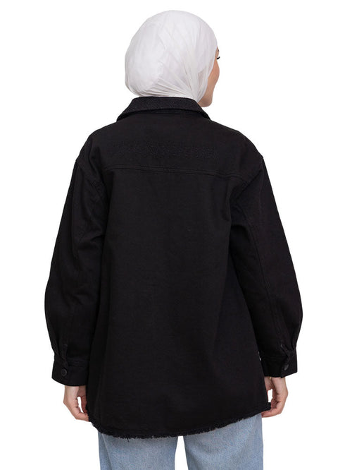 Black Embroidered Gabardine Shirt - Khotwh