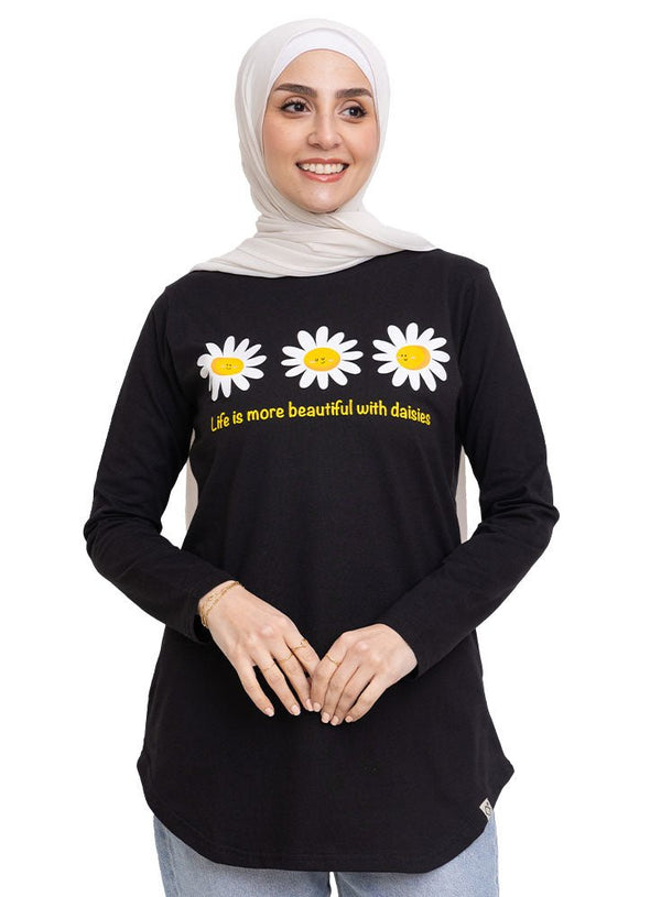 Black Printed Long - Sleeve Design 13 - Khotwh