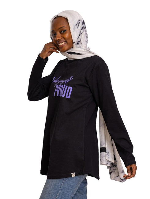 Black Printed Long - Sleeve Design 18 - Khotwh