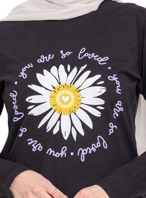 Black Printed Long - Sleeve Design 22 - Khotwh