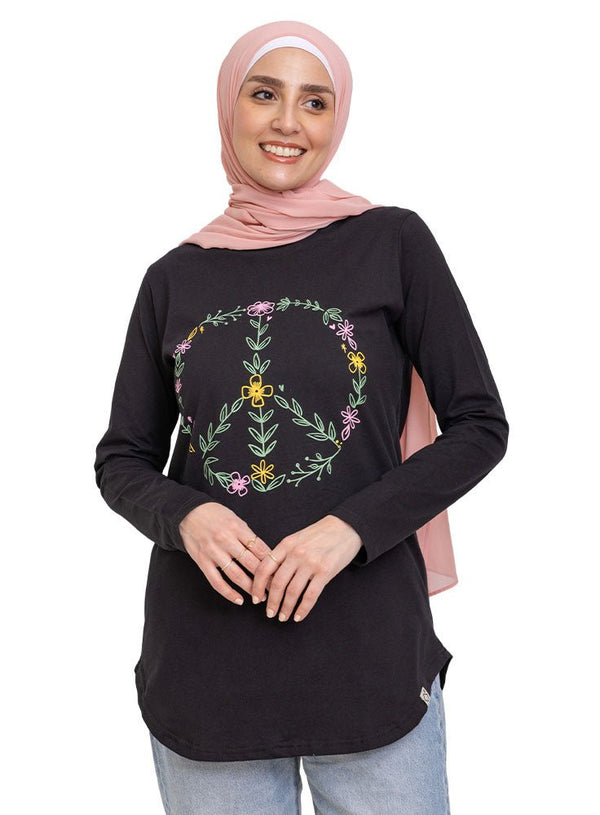 Black Printed Long - Sleeve Design 23 - Khotwh