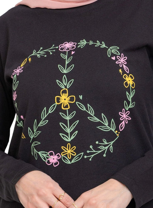 Black Printed Long - Sleeve Design 23 - Khotwh