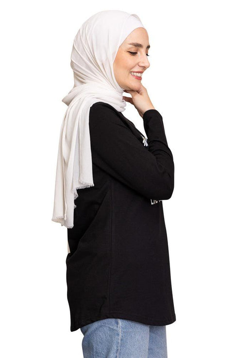 Black Printed Long - Sleeve Design 27 - Khotwh