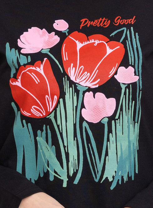 Black Printed Long - Sleeve Design 9 - Khotwh