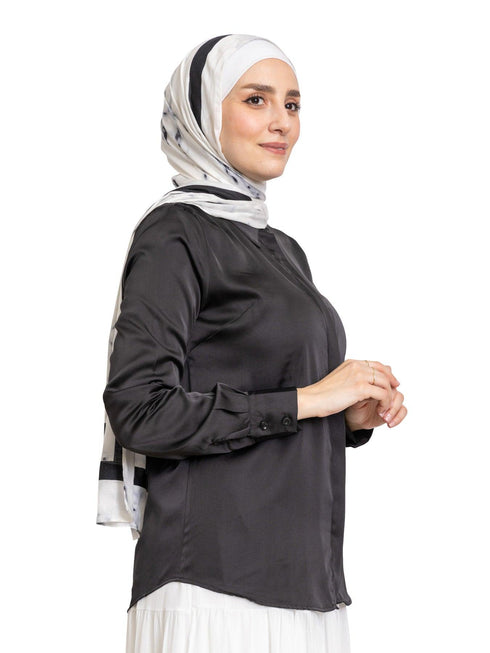Black Satin Collar Blouse - Khotwh