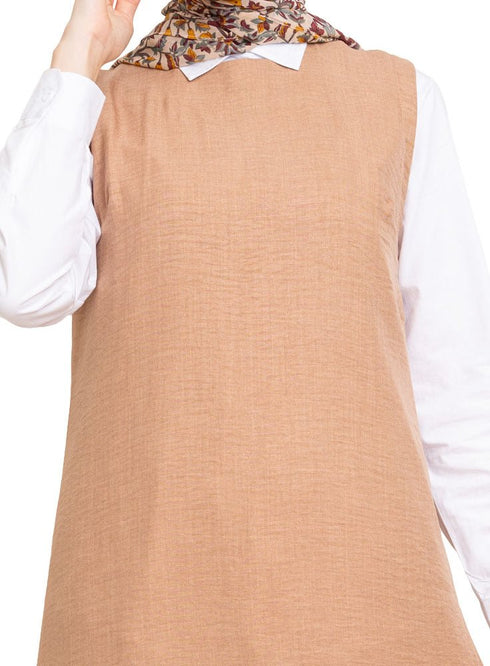 Coffee Linen Sleeveless Dress - Khotwh