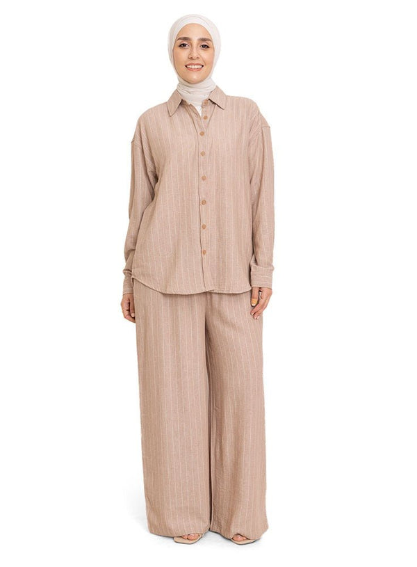 Coffee Striped linen Suit - Khotwh