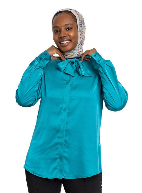 Dark Emerald Satin Tape Blouse - Khotwh