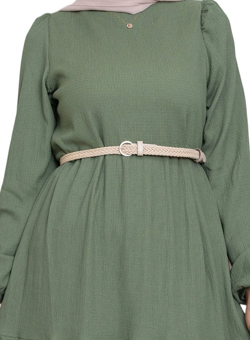 Dark Olive Basic Dress - Khotwh