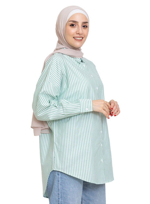 Design1 - Green Striped Over - Size Shirt - Khotwh
