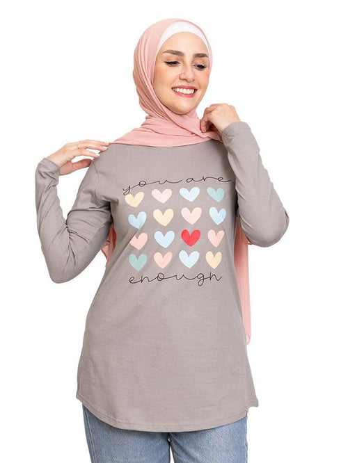 Forest Grey Printed Long - Sleeve Design 51 - Khotwh