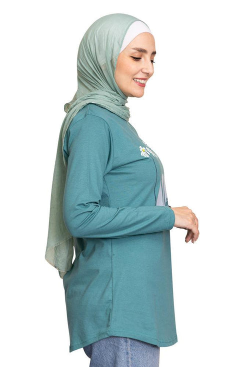 Green Olive Printed Long - Sleeve Design 27 - Khotwh