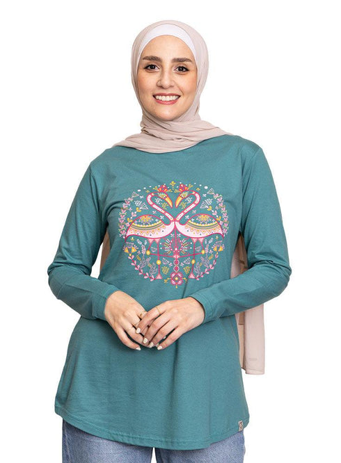 Green Olive Printed Long - Sleeve Design 31 - Khotwh