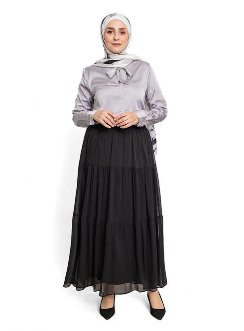 Grey Satin Tape Blouse - Khotwh