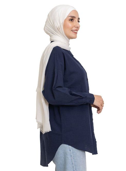 Indigo Pocket Over Size Linen Shirt - Khotwh
