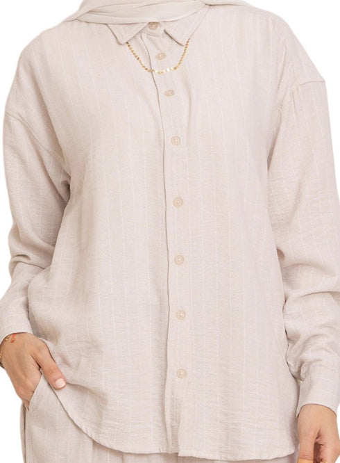 Latte Striped linen Suit - Khotwh