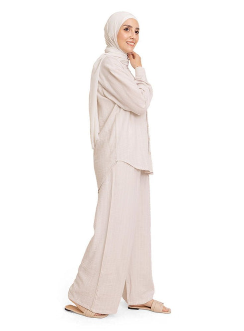 Latte Striped linen Suit - Khotwh