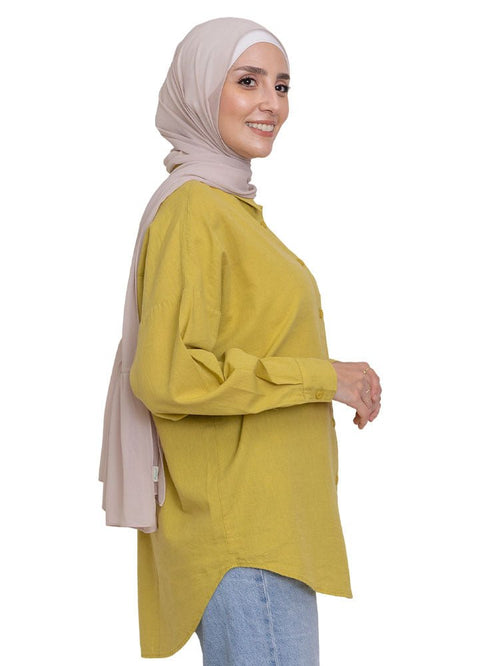Lentil Linen Pocket Over Size Shirt - Khotwh