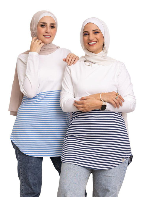 Medieval Blue Half Striped Long - Sleeve - Khotwh
