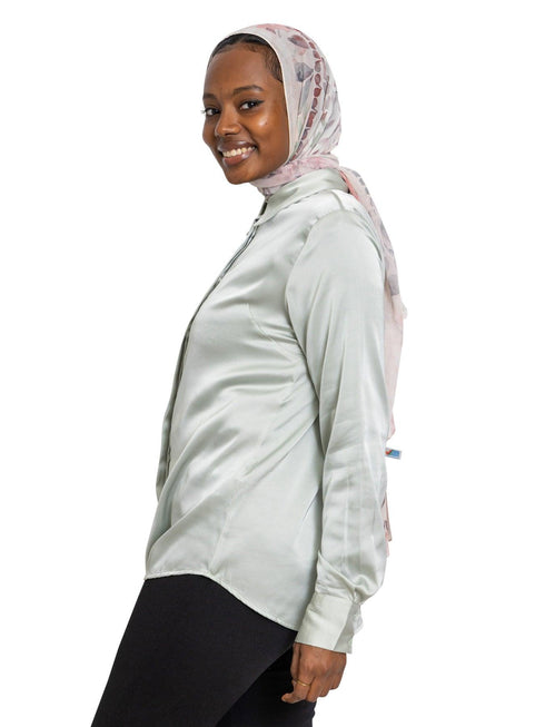 Mint Satin Collar Blouse - Khotwh
