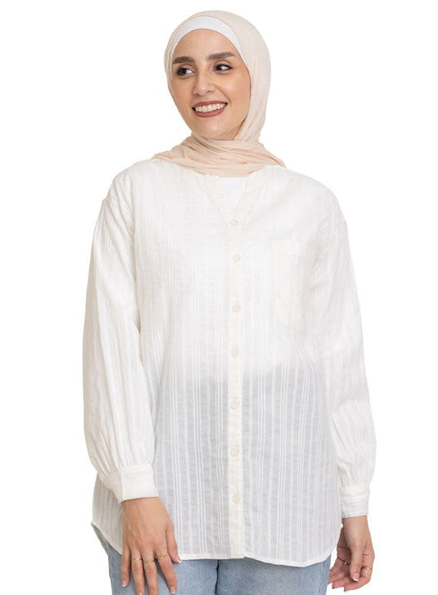 Off - White V - Neck Shirt - Khotwh