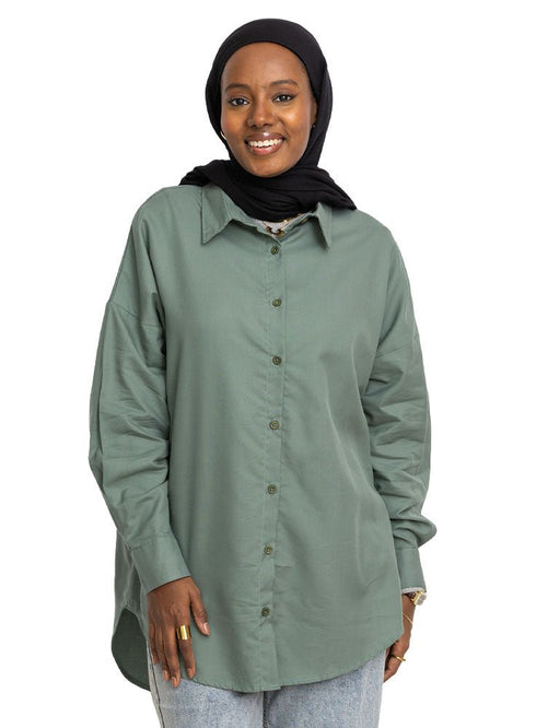 Olive Linen Over - Size Shirt - Khotwh