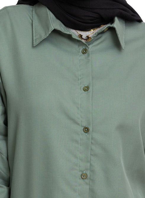 Olive Linen Over - Size Shirt - Khotwh