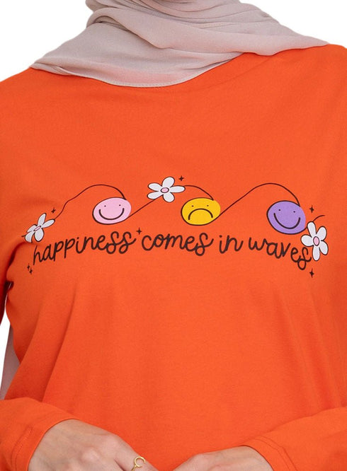 Orange - Design 27 Printed Long - Sleeve - Khotwh