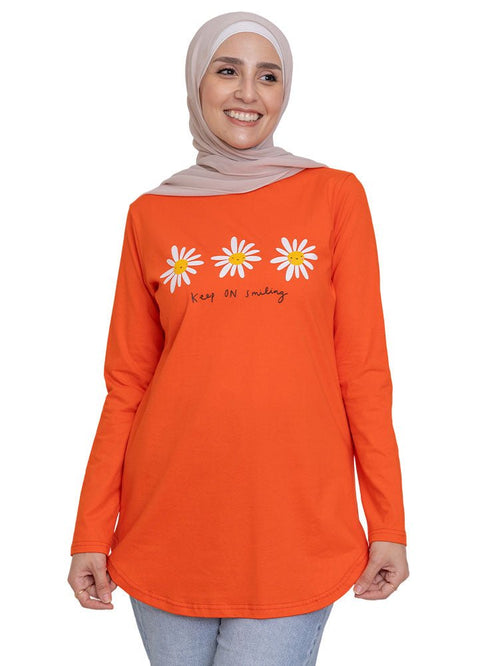 Orange - Design 39 Printed Long - Sleeve - Khotwh
