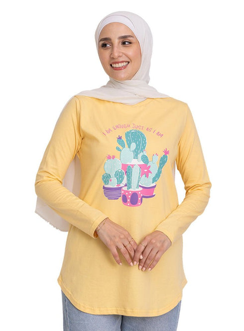 Pastel Yellow - Design 30 Printed Long - Sleeve - Khotwh