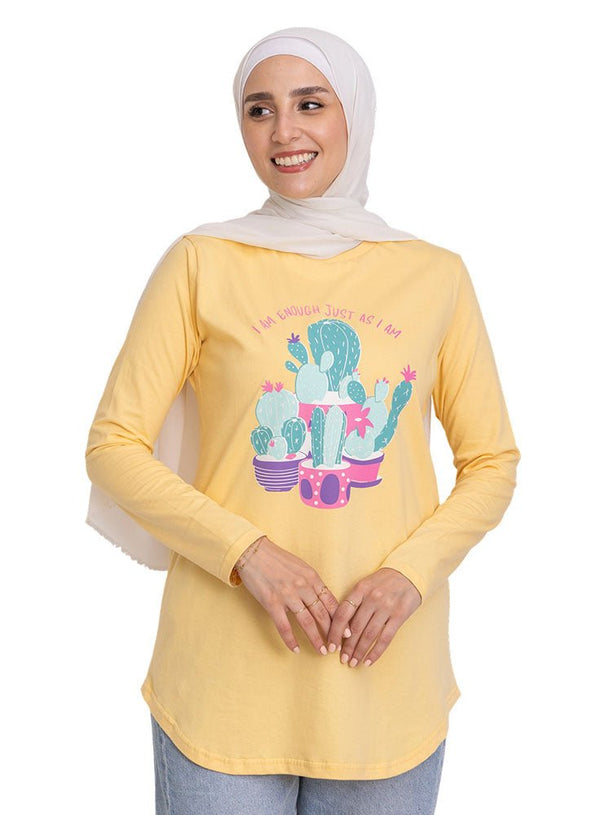 Pastel Yellow - Design 30 Printed Long - Sleeve - Khotwh