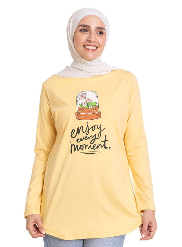 Pastel Yellow - Design 35 Printed Long - Sleeve - Khotwh