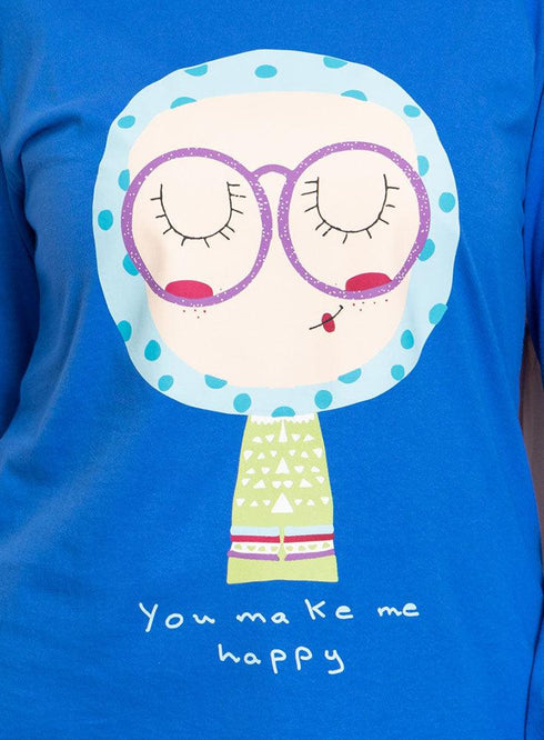 Royal Blue Printed Long - Sleeve Design 37 - Khotwh