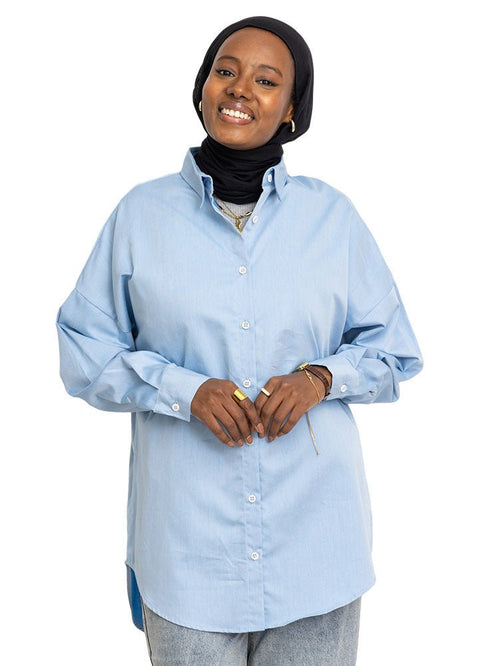 Silver Blue Linen Over - Size Shirt - Khotwh