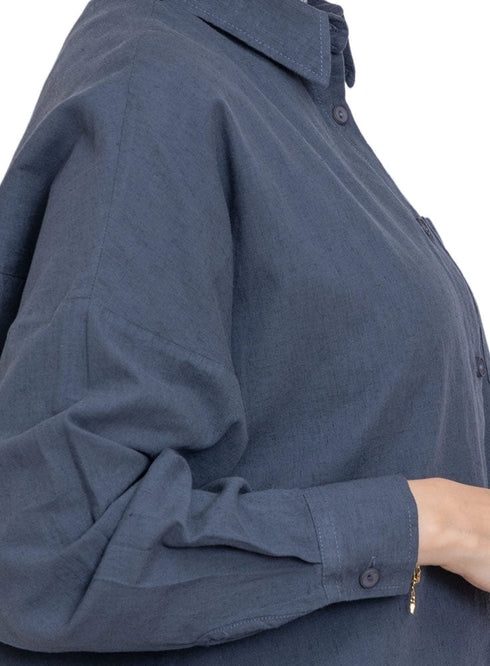 Storm Weather Linen Pocket Over Size Shirt