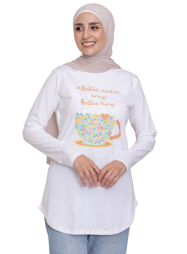 White - Design 28 Printed Long - Sleeve - Khotwh