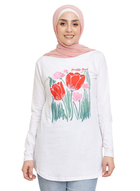 White Printed Long - Sleeve Design 9 - Khotwh